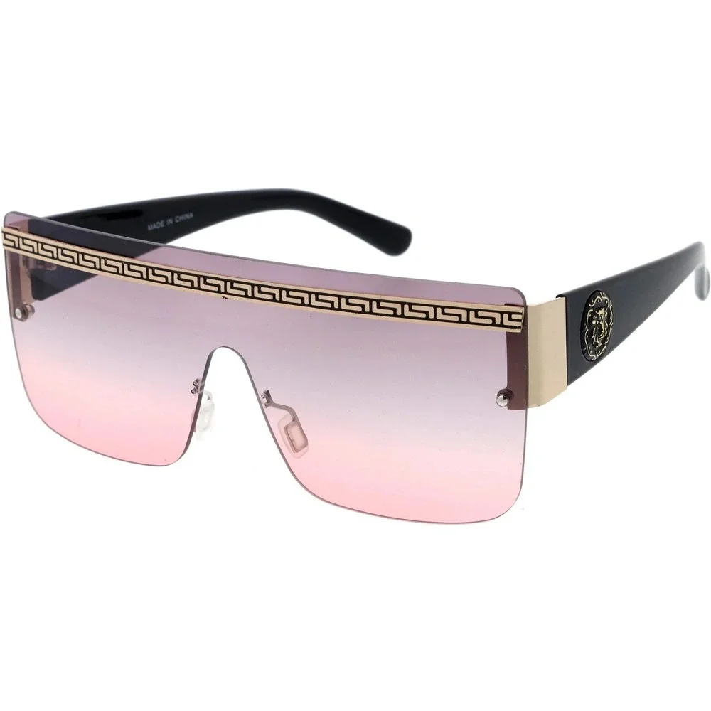 Women Shield Sunglasses Pink Gradient Flat Top Style Gold Black Luxury Trendy
